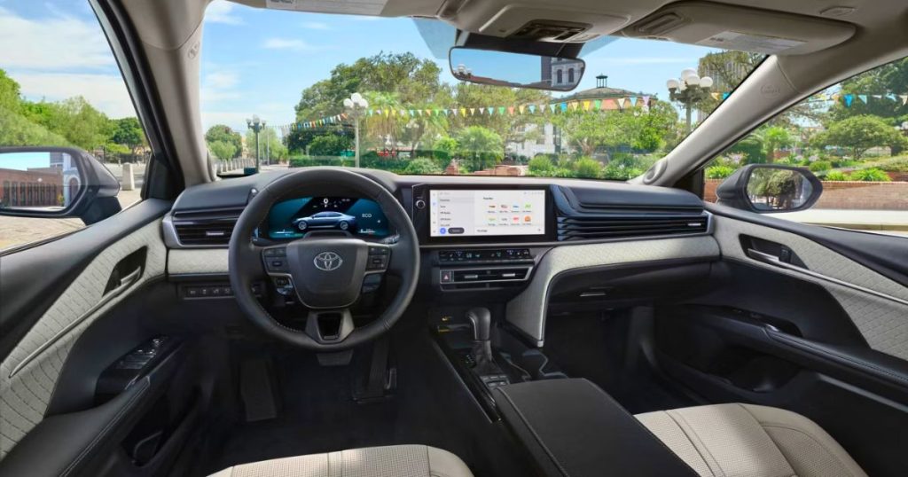 The available 12.3-inch touchscreen and 12.3-inch digital gauge cluster of the 2026 Camry XLE