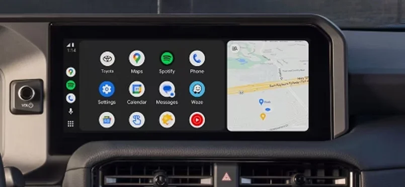 Android Auto navigation shown on the Land Cruiser touchscreen