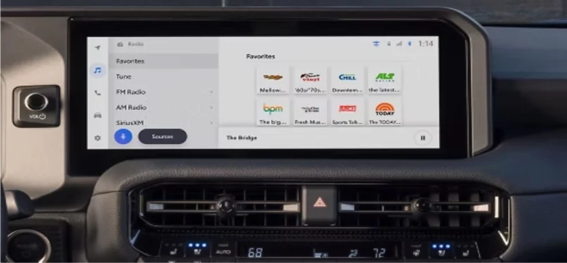 SiriusXM audio channel screen on the Land Cruiser multimedia display