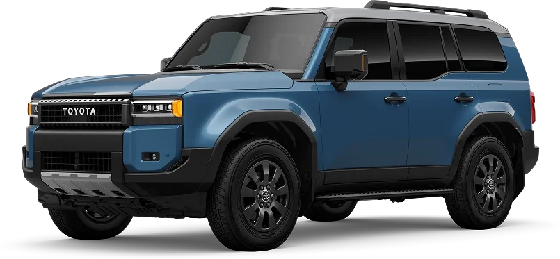 Blue 2027 Toyota Land Cruiser with rectangular headlights